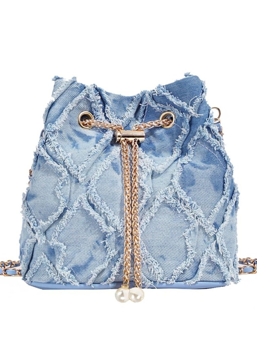 Denim Bucket Bag Quilted Drawstring Shoulder Handbag Jean Crossbody Purses Hobo